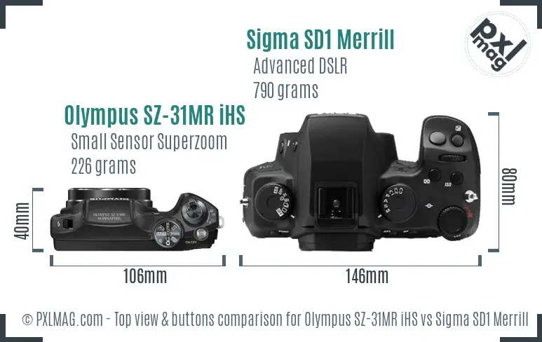 Olympus SZ-31MR iHS vs Sigma SD1 Merrill top view buttons comparison