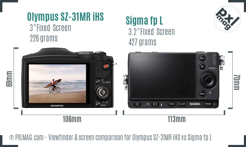 Olympus SZ-31MR iHS vs Sigma fp L Screen and Viewfinder comparison