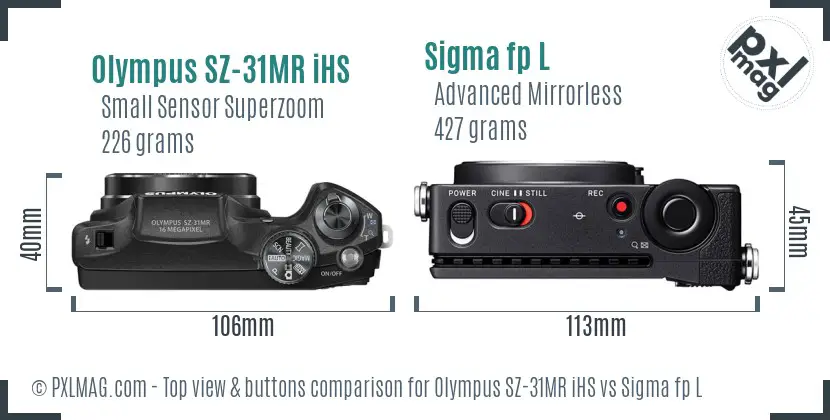 Olympus SZ-31MR iHS vs Sigma fp L top view buttons comparison