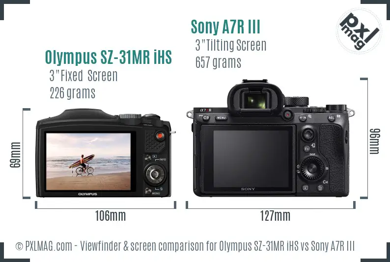 Olympus SZ-31MR iHS vs Sony A7R III Screen and Viewfinder comparison