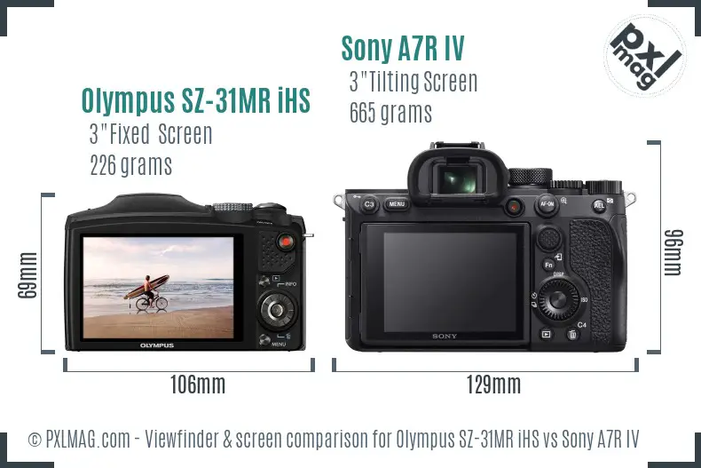 Olympus SZ-31MR iHS vs Sony A7R IV Screen and Viewfinder comparison