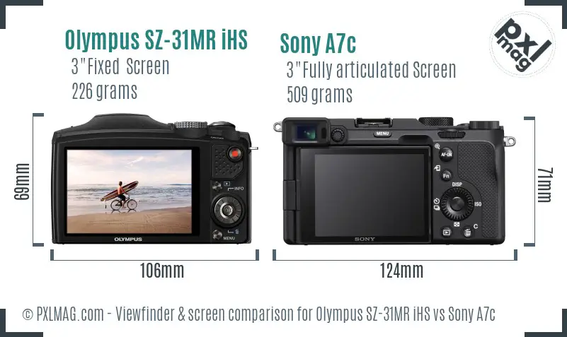 Olympus SZ-31MR iHS vs Sony A7c Screen and Viewfinder comparison