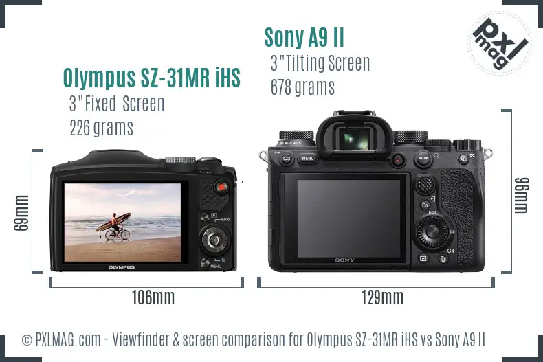 Olympus SZ-31MR iHS vs Sony A9 II Screen and Viewfinder comparison