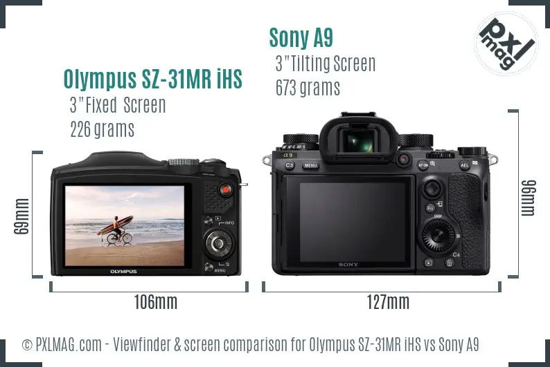 Olympus SZ-31MR iHS vs Sony A9 Screen and Viewfinder comparison