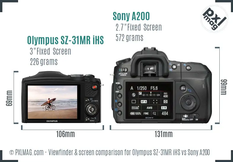 Olympus SZ-31MR iHS vs Sony A200 Screen and Viewfinder comparison