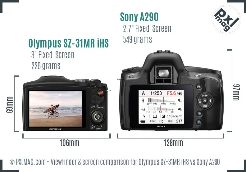 Olympus SZ-31MR iHS vs Sony A290 Screen and Viewfinder comparison