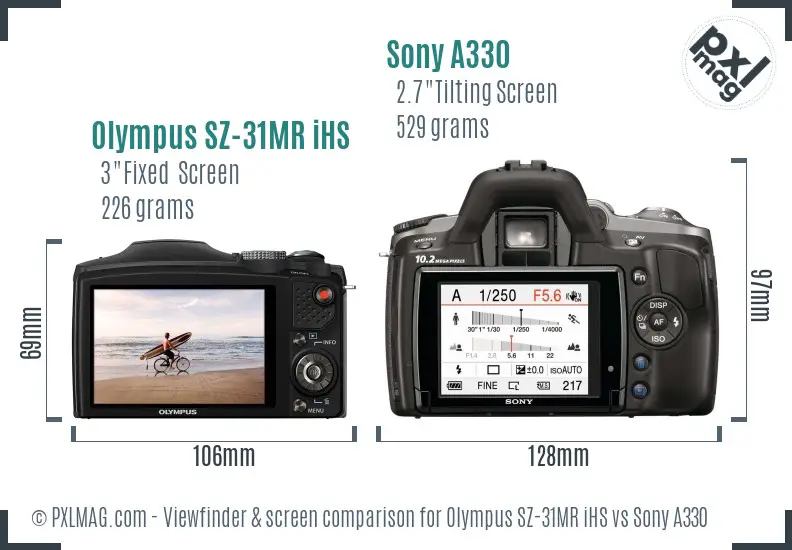 Olympus SZ-31MR iHS vs Sony A330 Screen and Viewfinder comparison