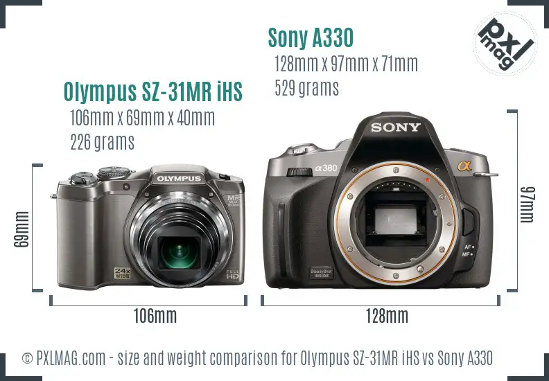 Olympus SZ-31MR iHS vs Sony A330 size comparison