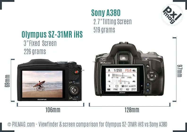 Olympus SZ-31MR iHS vs Sony A380 Screen and Viewfinder comparison