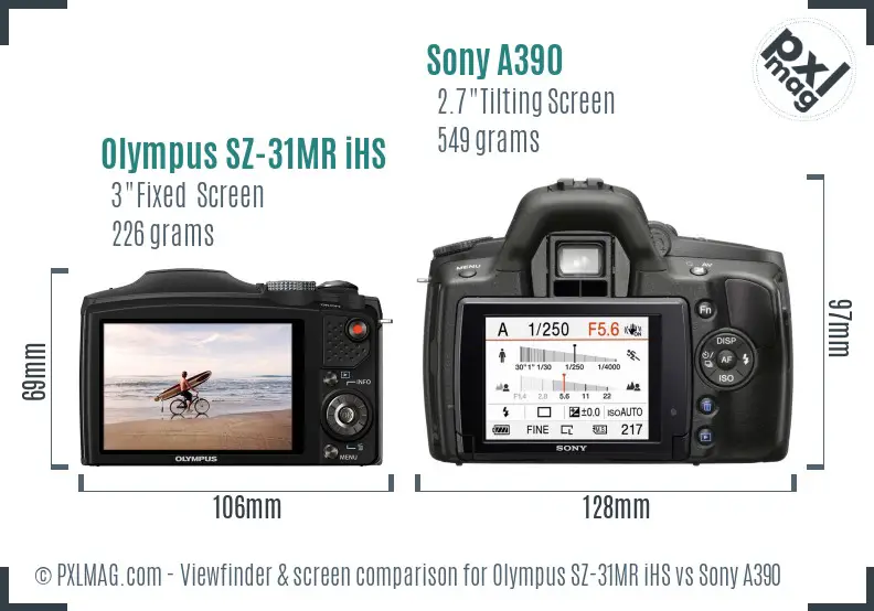 Olympus SZ-31MR iHS vs Sony A390 Screen and Viewfinder comparison