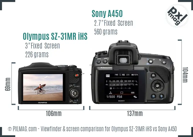 Olympus SZ-31MR iHS vs Sony A450 Screen and Viewfinder comparison