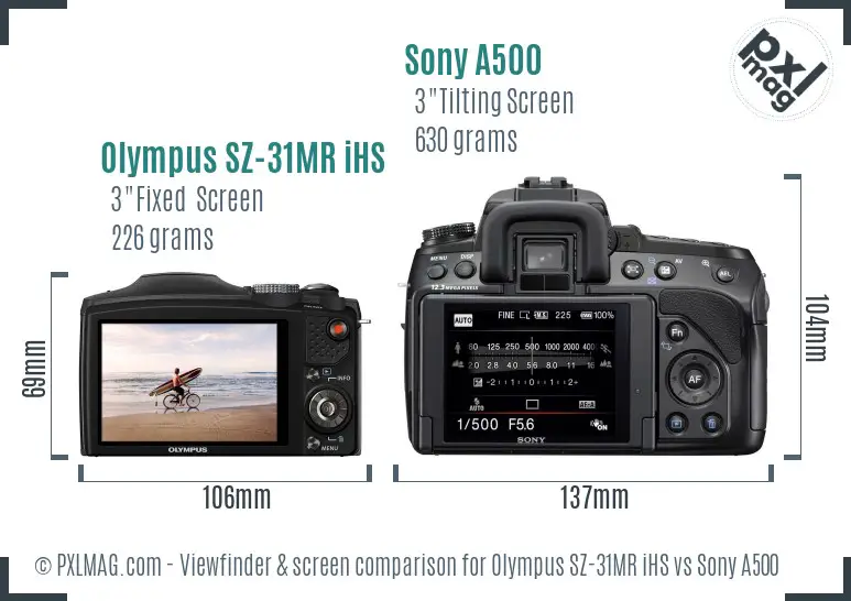 Olympus SZ-31MR iHS vs Sony A500 Screen and Viewfinder comparison