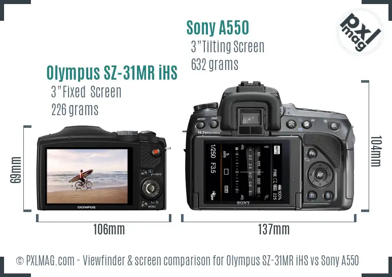 Olympus SZ-31MR iHS vs Sony A550 Screen and Viewfinder comparison