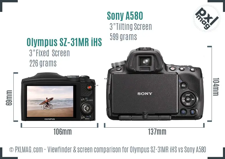 Olympus SZ-31MR iHS vs Sony A580 Screen and Viewfinder comparison