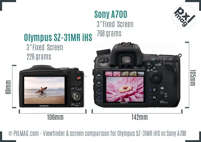 Olympus SZ-31MR iHS vs Sony A700 Screen and Viewfinder comparison