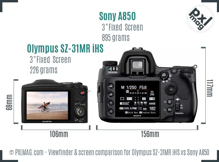 Olympus SZ-31MR iHS vs Sony A850 Screen and Viewfinder comparison