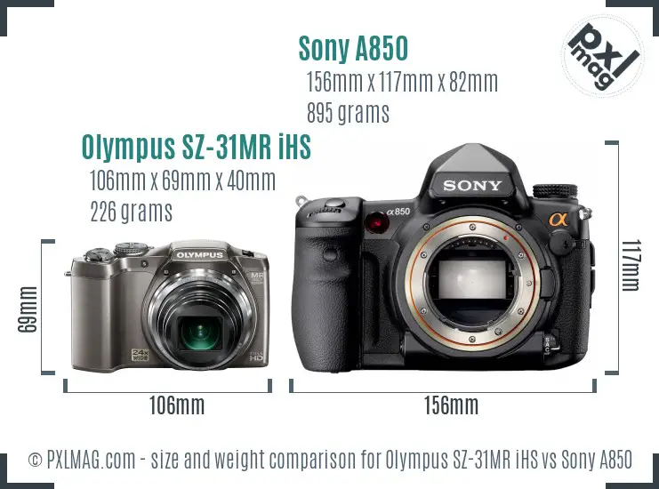 Olympus SZ-31MR iHS vs Sony A850 size comparison