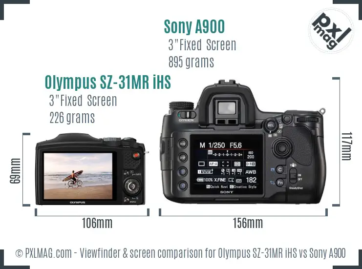 Olympus SZ-31MR iHS vs Sony A900 Screen and Viewfinder comparison