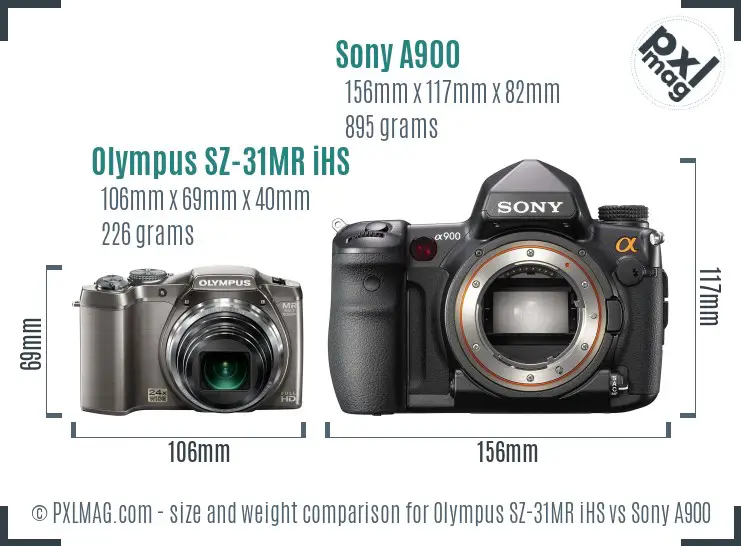 Olympus SZ-31MR iHS vs Sony A900 size comparison