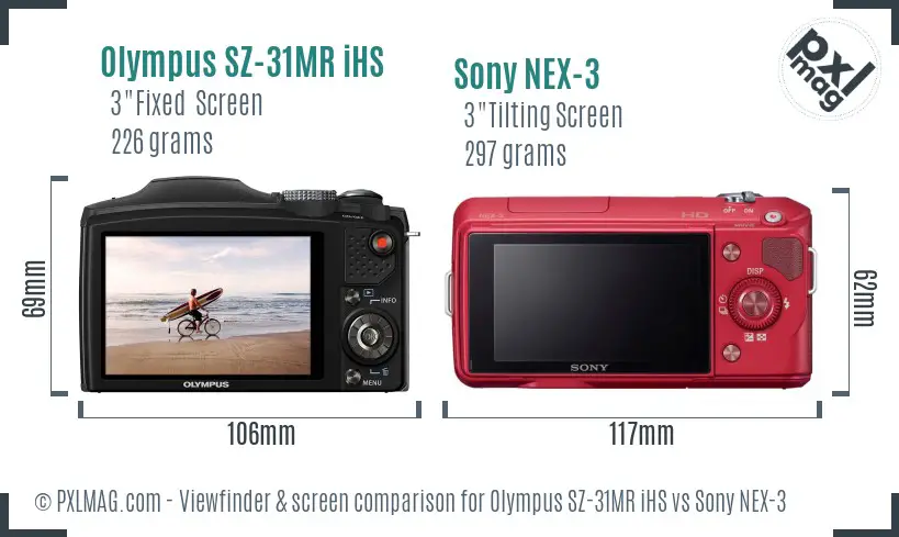 Olympus SZ-31MR iHS vs Sony NEX-3 Screen and Viewfinder comparison