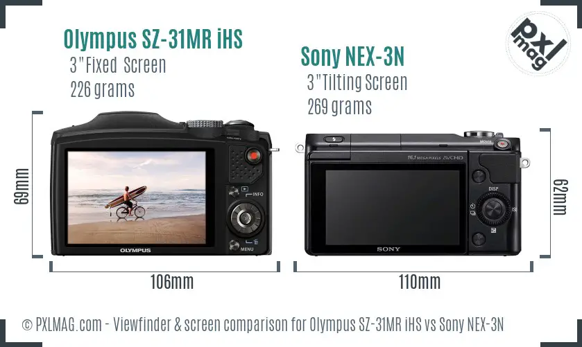 Olympus SZ-31MR iHS vs Sony NEX-3N Screen and Viewfinder comparison