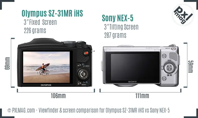 Olympus SZ-31MR iHS vs Sony NEX-5 Screen and Viewfinder comparison