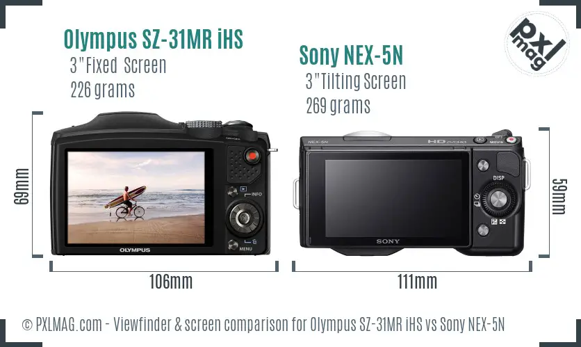 Olympus SZ-31MR iHS vs Sony NEX-5N Screen and Viewfinder comparison