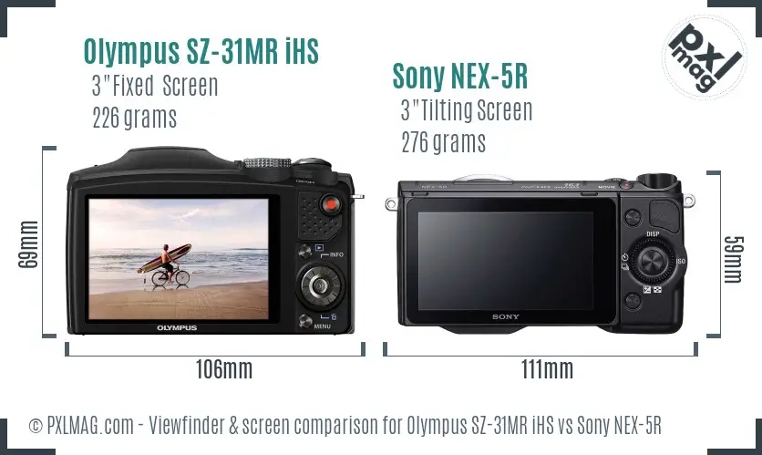 Olympus SZ-31MR iHS vs Sony NEX-5R Screen and Viewfinder comparison