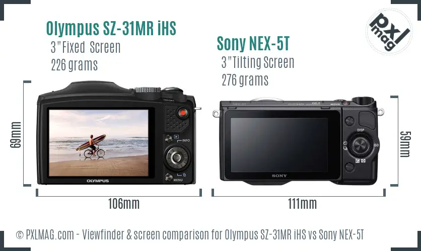 Olympus SZ-31MR iHS vs Sony NEX-5T Screen and Viewfinder comparison