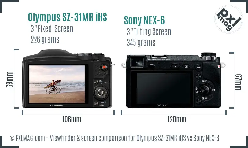 Olympus SZ-31MR iHS vs Sony NEX-6 Screen and Viewfinder comparison