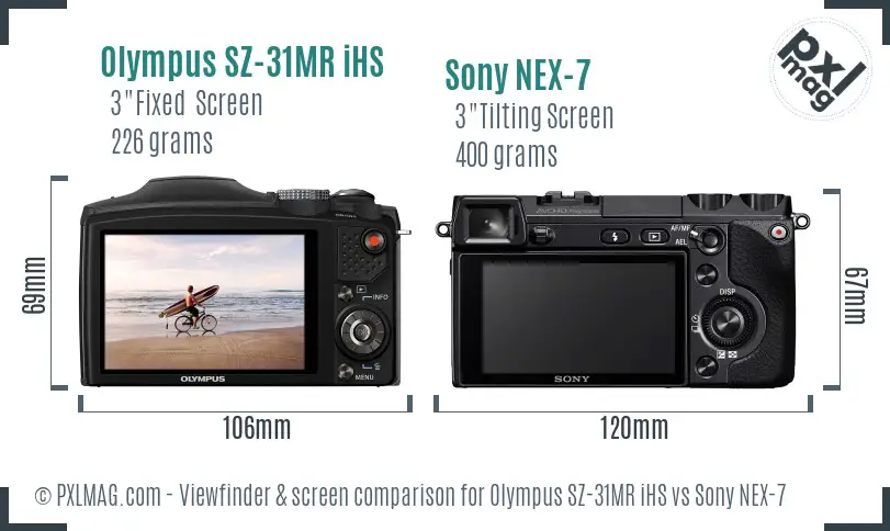 Olympus SZ-31MR iHS vs Sony NEX-7 Screen and Viewfinder comparison