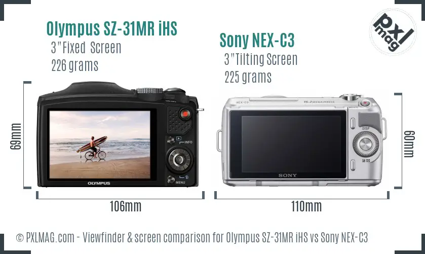Olympus SZ-31MR iHS vs Sony NEX-C3 Screen and Viewfinder comparison