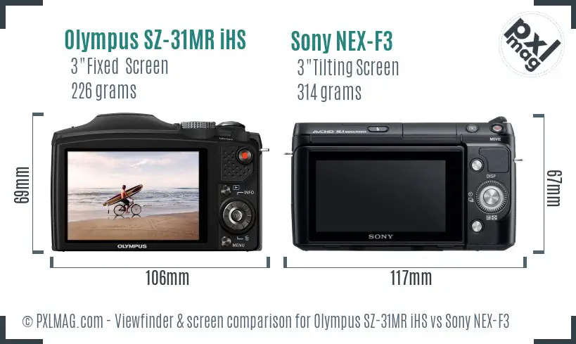 Olympus SZ-31MR iHS vs Sony NEX-F3 Screen and Viewfinder comparison