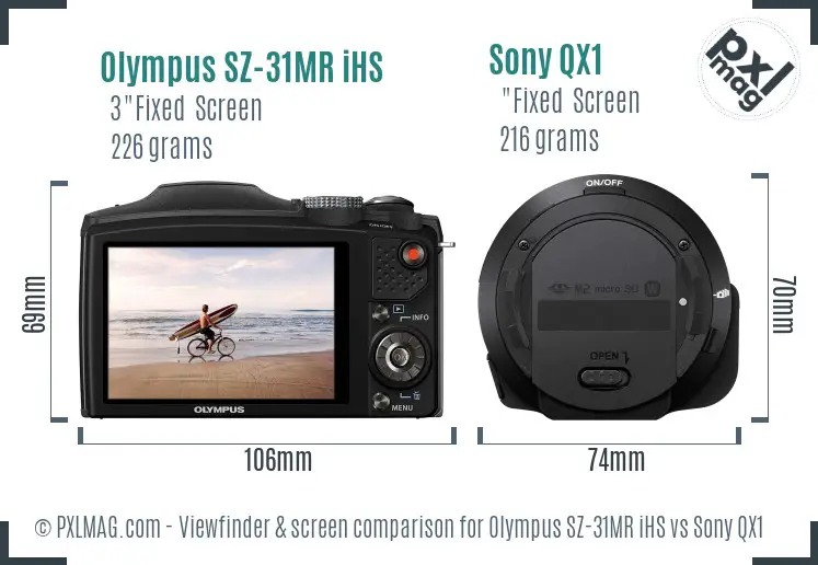 Olympus SZ-31MR iHS vs Sony QX1 Screen and Viewfinder comparison