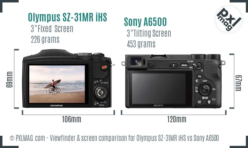 Olympus SZ-31MR iHS vs Sony A6500 Screen and Viewfinder comparison