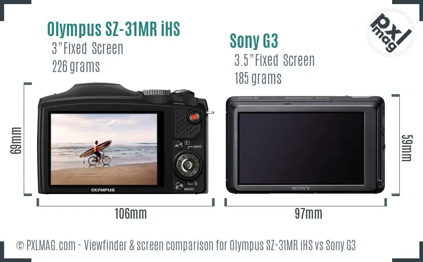 Olympus SZ-31MR iHS vs Sony G3 Screen and Viewfinder comparison