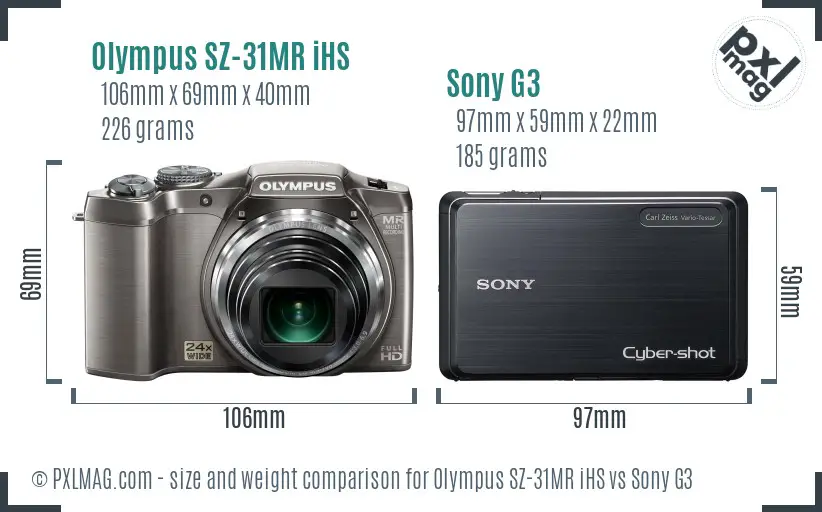 Olympus SZ-31MR iHS vs Sony G3 size comparison