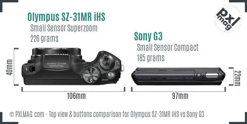 Olympus SZ-31MR iHS vs Sony G3 top view buttons comparison