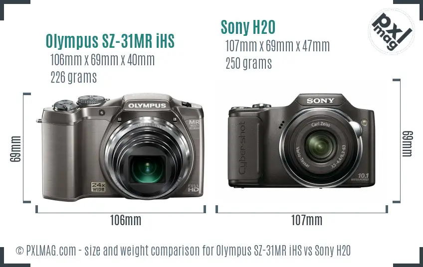 Olympus SZ-31MR iHS vs Sony H20 size comparison