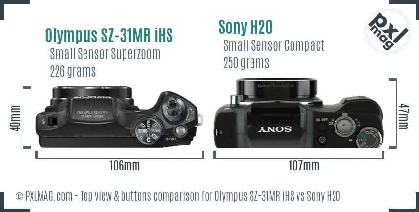Olympus SZ-31MR iHS vs Sony H20 top view buttons comparison