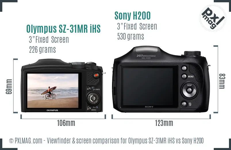 Olympus SZ-31MR iHS vs Sony H200 Screen and Viewfinder comparison