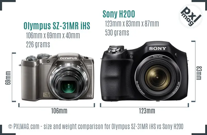 Olympus SZ-31MR iHS vs Sony H200 size comparison