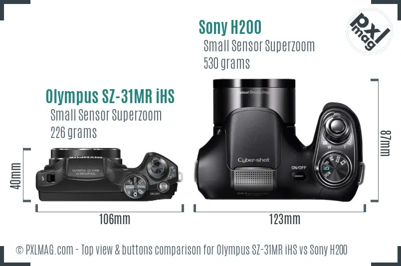 Olympus SZ-31MR iHS vs Sony H200 top view buttons comparison
