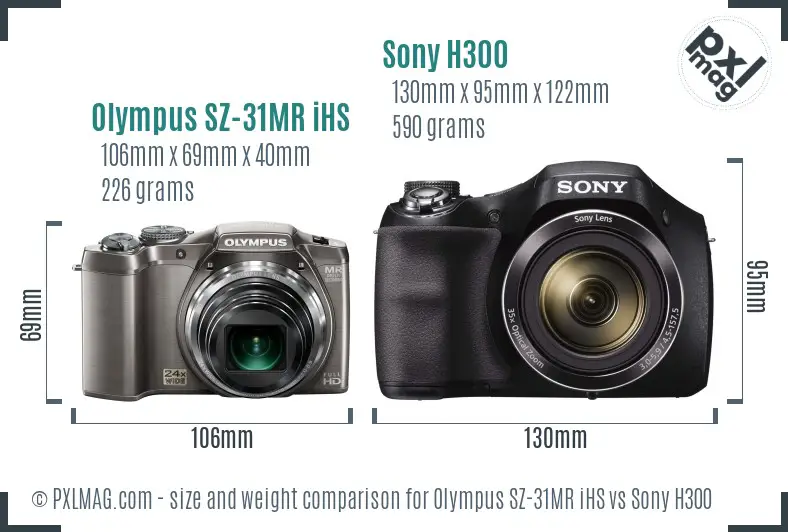 Olympus SZ-31MR iHS vs Sony H300 size comparison
