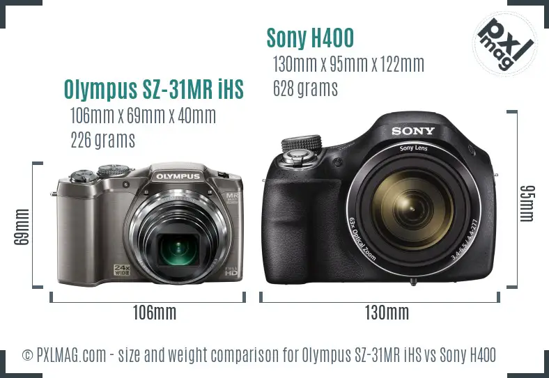 Olympus SZ-31MR iHS vs Sony H400 size comparison