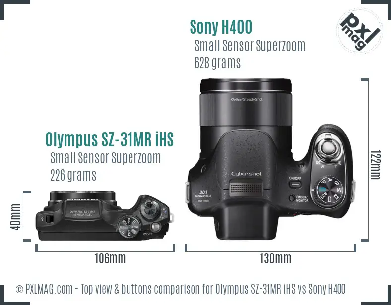 Olympus SZ-31MR iHS vs Sony H400 top view buttons comparison