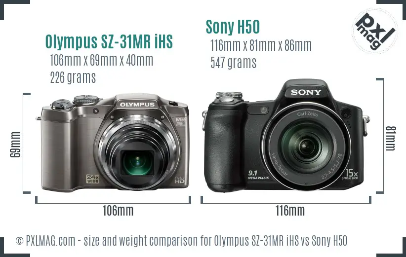 Olympus SZ-31MR iHS vs Sony H50 size comparison