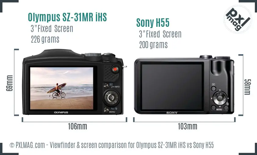 Olympus SZ-31MR iHS vs Sony H55 Screen and Viewfinder comparison