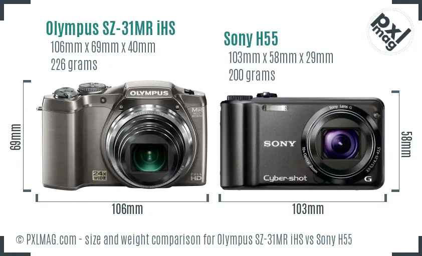 Olympus SZ-31MR iHS vs Sony H55 size comparison
