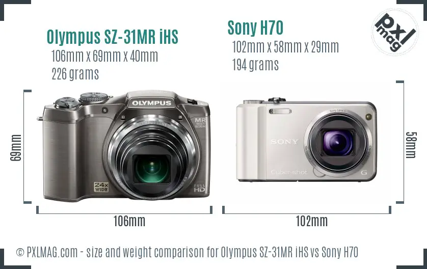 Olympus SZ-31MR iHS vs Sony H70 size comparison